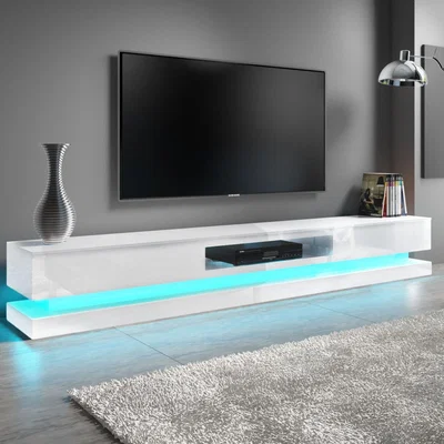 Furniture123 Extra Large White Gloss TV Stand with LEDs- TV's up to 70 - Evoque