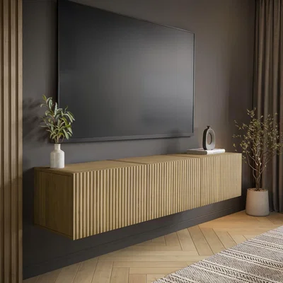 Furniture123 Multifunctional Oak Ribbed Floating TV Unit - TV's up to 75 - Hazel