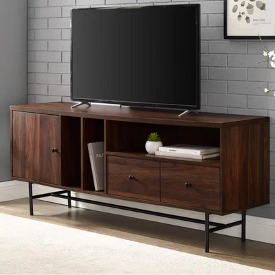 Furniture123 Dark Wood TV Unit with Black Metal - TVs up to 66 - Foster