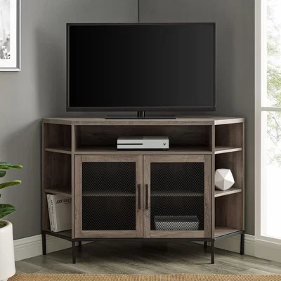 Furniture123 Industrial Mesh Door Corner TV Unit - Grey Wash