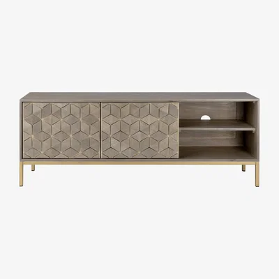 Furniture123 Grey Mango Wood TV Unit with Storage Shelves - TV's up to 55 - Alice