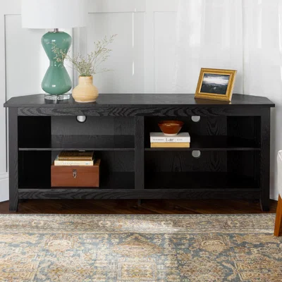 Furniture123 Black Wood Effect Corner TV Unit with 4 Open Shelves - Foster - TV's up to 60