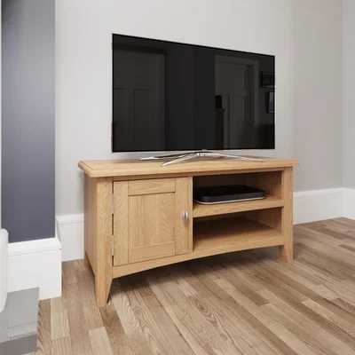 Furniture123 Bourton Solid Oak TV Unit with Cupboard & Open Shelves