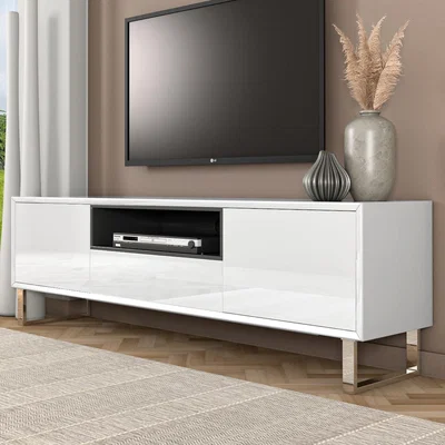 Furniture123 Large White Gloss TV Unit with Storage - TV's up to 77 - Paloma