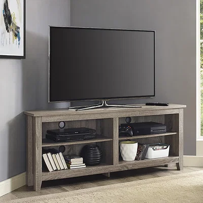 Furniture123 Foster Grey Wood Effect Corner TV Unit with Open Shelves - TV's up 60