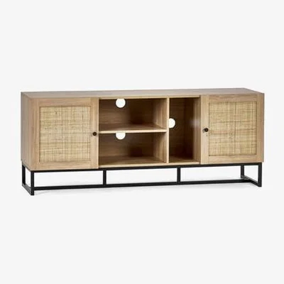 Furniture123 Large Oak TV Unit with Rattan Drawers - Padstow
