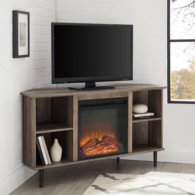 Furniture123 Grey Wood Corner TV Unit with Fireplace and Storage - TVs up to 55 - Foster