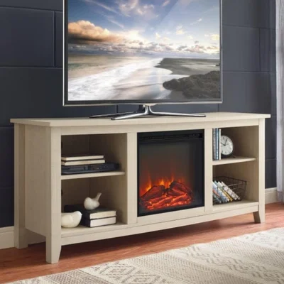Furniture123 Foster Light Wood Effect TV Unit with Electric Fire & Storage - TV's up to 60