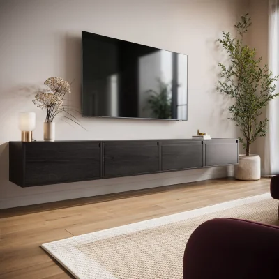 Furniture123 Large Black Floating Wall Mounted TV Stand - TV's up to 85 - Hiro