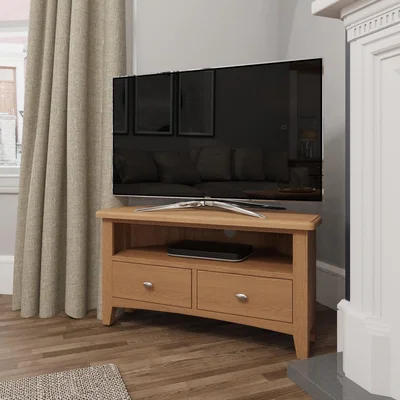 Furniture123 Bourton Solid Oak Corner TV Unit with Open Shelf