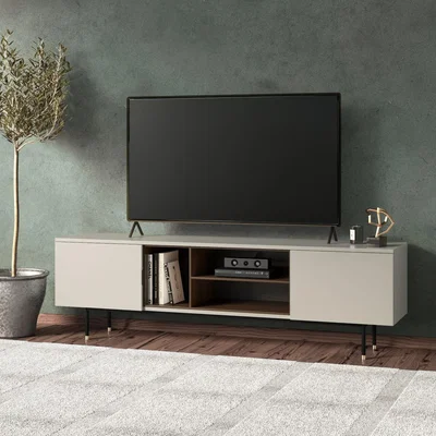 Furniture123 Large TV Unit in Taupe with Storage Shelves - TV's up to 77 - Kallen
