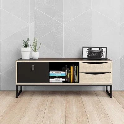 Furniture123 Stubbe Black & Pale Wood TV Unit - Furniture to Go