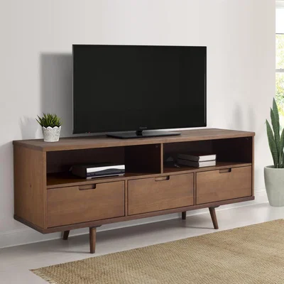 Furniture123 Dark Solid Pine TV Unit with Open Shelves & Storage - TVs up to 64 - Foster
