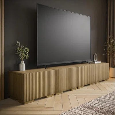 Furniture123 Multifunctional Large Oak Ribbed Freestanding TV Unit - TV's up to 85 - Hazel