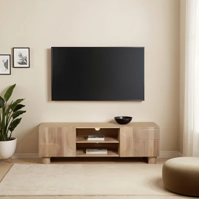 Furniture123 Solid Mango Wood TV Unit with Shelves- TV's up to 60 - Austin