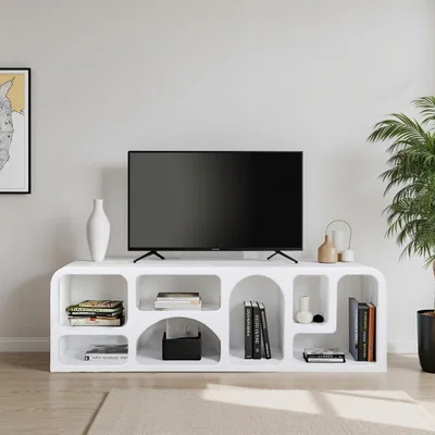 Furniture123 Geometric Large White TV Stand with Storage - TV's up to 55 - Geo