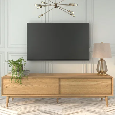 Furniture123 Solid Oak TV Unit with Sliding Doors - TV's up to 70 - Scandi - Briana