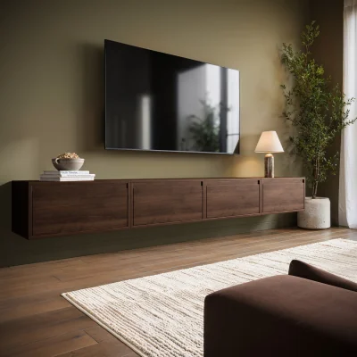 Furniture123 Large Walnut Floating Wall Mounted TV Stand - TV's up to 85 - Hiro