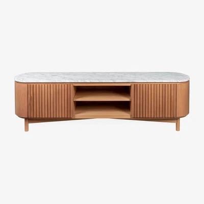 Heal's Heal's Remi AV Unit Walnut and Black Marble Large - Heal's UK Furniture