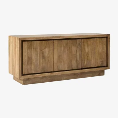 John Lewis west elm Murray Carved Mango Wood Media Unit, Natural