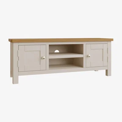 Knees Ruskin 120cm Oak 2 Door TV Unit - Dove Grey