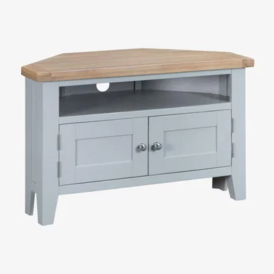 Knees Terranostra 100cm Oak 2 Door Corner TV Unit - Millstone Grey