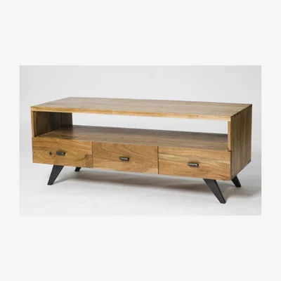 Knees Chase Light Acacia Wood 3 Drawer TV Bench