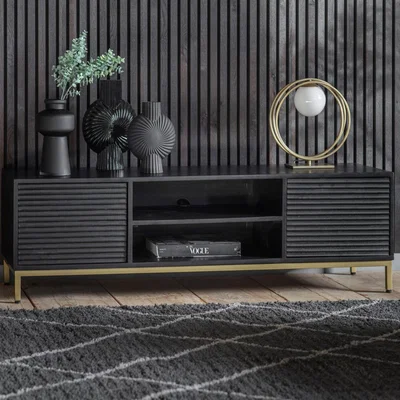 Knees Ripple Mango Wood Media Unit - Black