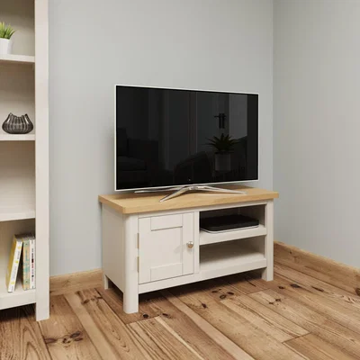 Knees Ruskin 90cm Oak 2 Door TV Unit - Dove Grey