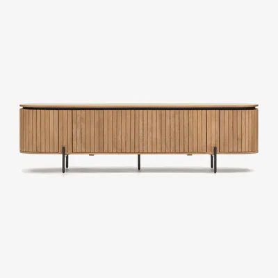 Kave Home Licia TV stand with 4 doors, solid mango wood with natural finish and metal, 200 x 55 cm