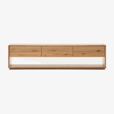 Kave Home Alguema TV stand with 3 drawers in oak veneer with natural finish, 200 x 51 cm