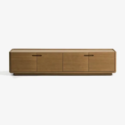 Kave Home Arelida TV stand made of oak veneer and solid oak wood with light brown finish 200 x 44cm