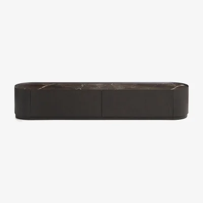 Kave Home Nemore TV stand with 2 oak veneer drawers and Emperador marble-effect ceramic top, FSC Mix Credit, 200 x 35 cm