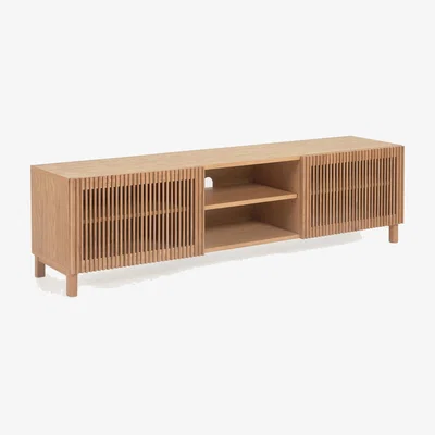 Kave Home Beyla solid oak and oak veneer 2 door TV stand, 180 x 49.5 cm FSC 100%