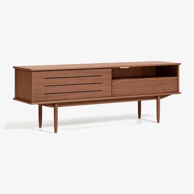 Kave Home Carolin walnut wood veneer single door & drawer TV stand, 180 x 63.5 cm