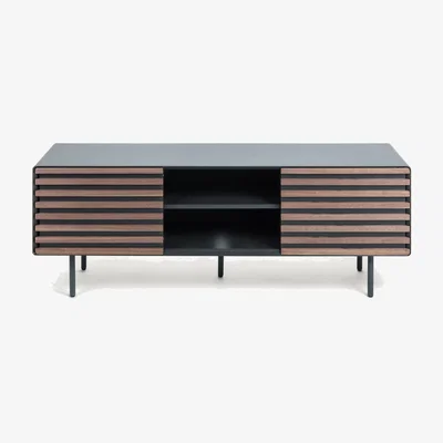 Kave Home Kesia 2 door TV stand with walnut wood veneer with black lacquer & black steel, 162 x 58 cm