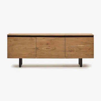 Kave Home Uxue TV stand with 3 solid acacia wood doors in a natural finish, 150 x 58 cm