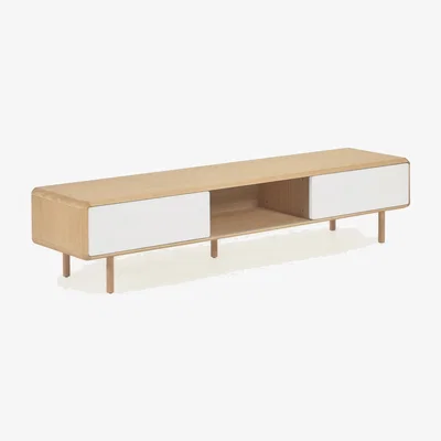 Kave Home Anielle solid ash & ash veneer TV stand with 2 doors, 180 x 41 cm