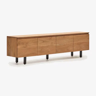 Kave Home Uxue 4-door TV stand in solid acacia wood with bleached finish 200 x 58cm