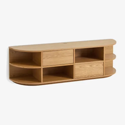 La Redoute Maddy Oak Veneer Hanging TV Stand with 2 Doors and 6 Compartments, W160cm