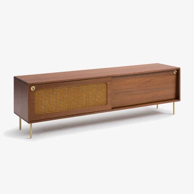 La Redoute Redpop Walnut Veneer/Rattan Cane TV Stand, Length 180cm
