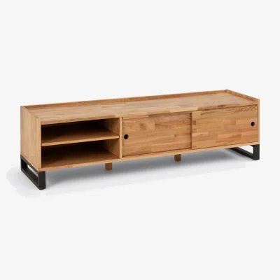 La Redoute Hiba TV Bench in Solid Oak, Oak Veneer and Steel