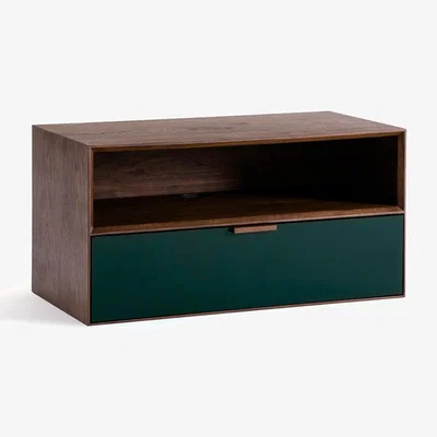 La Redoute Aldon Walnut Veneer TV Cabinet with Compartment & Lacquered Drawer