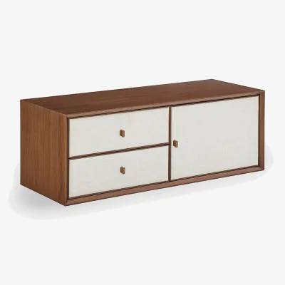La Redoute Archivita XL Walnut Veneer and Fabric TV Stand, W110 X D42cm