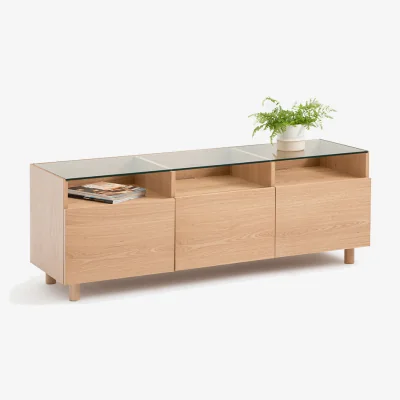 La Redoute Walor TV Stand in Oak Veneer and Glass
