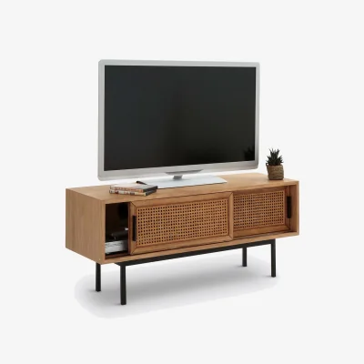 La Redoute Waska TV Bench with 2 Doors in Oak, Veneer and Cane