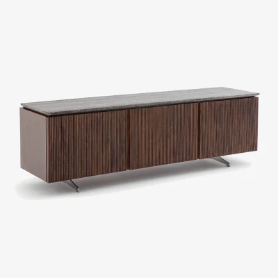 La Redoute Jakto TV Stand in Walnut Veneer and Travertine
