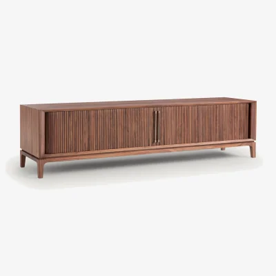 La Redoute Liamca TV Stand in Walnut Veneer and Leather