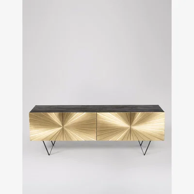 Marks & Spencer Swoon Ziggy Mango Wood Wide 4 Door Media Unit Gold