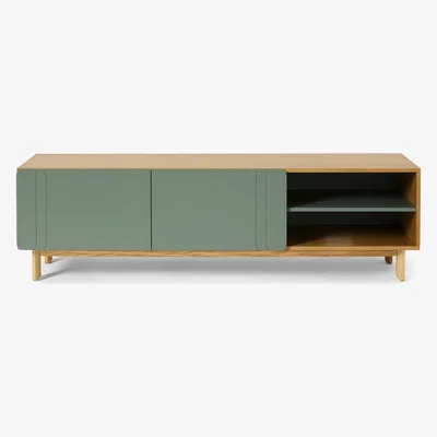 Made.com Asuna Wide TV Unit, Oak & Fern Green